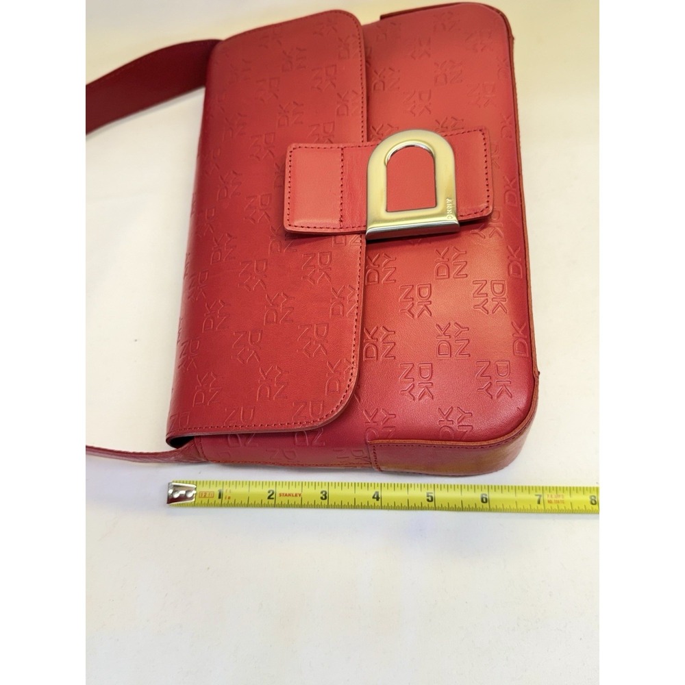 Vtg DKNY Logo Red Leather Small Shoulder Bag Purse Y2K Academia W/ Dust Bag - Picture 10 of 12
